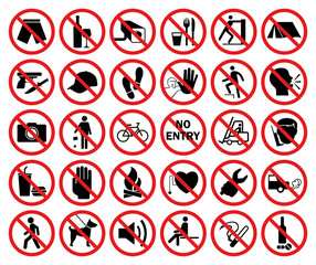 30 prohibited symbols in total vector illustration