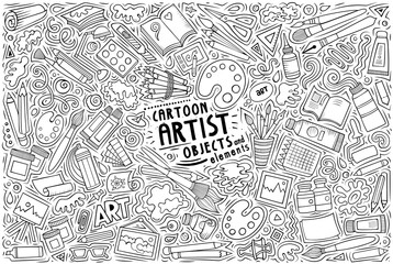 Cartoon set of Artist theme items, objects and symbols