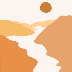Abstract Contemporary mid century modern landscape boho poster cover template. Minimal and natural compositions for art print, postcard, cover, wallpaper, wall art.