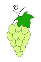 Vector simple illustration of a bunch of green grapes with a green leaf. Can be used as an icon, logo, sticker.