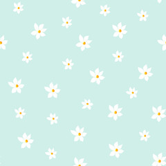 A pattern of white delicate lemon flowers on a gray and blue background. Lemon pattern for fabric, paper, clothing