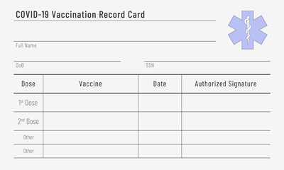 Certificate of vaccination against COVID-19. Blank template of a flu shots card.