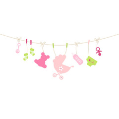 Quadrat Gebogene Leine H&auml;ngende Babysymbole M&auml;dchen Pink Gr&uuml;n