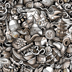 Cartoon doodles Nepal seamless pattern.