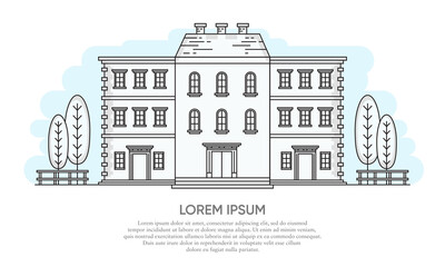 Fototapeta premium Vector illustration of a classic building with window and chimney. Suitable for design element from historic urban architecture in European cities. Illustration of a building with outline style.