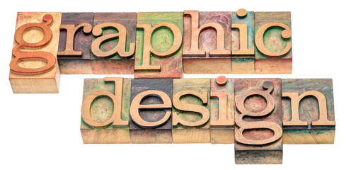 graphic design - isolated word abstract in vintage letterpress wood type blocks stained by color inks