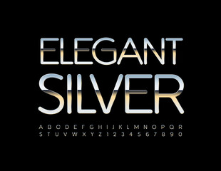 Vector Elegant Silver Alphabet set. Glossy metallic Font. Premium style Letters and Numbers