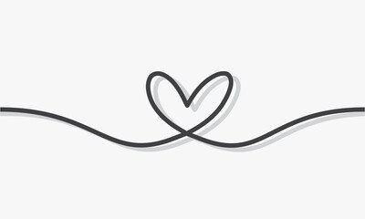line drawing heart with shadow on white background.