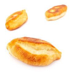 Fried patties in oil isolated on a white background.