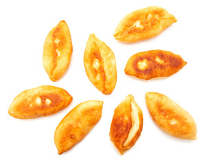 Fried patties in oil isolated on a white background.