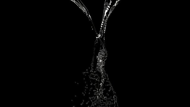 Water jet stream splash on black 4k