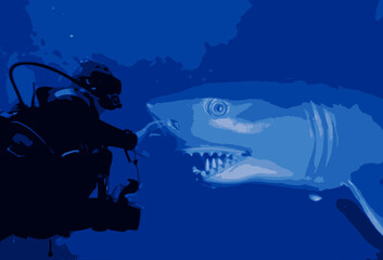 Toy Shark Double Exposed with Live Diver 