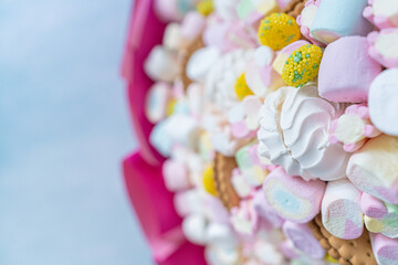 Sweet bouquet of Marshmallows, close-up.Holiday concept, congratulations.