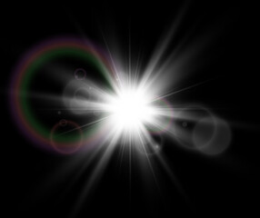 Bright beautiful star.Vector illustration of a light effect on a transparent background.	
