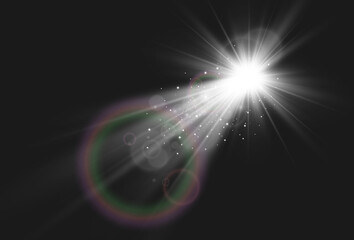 Bright beautiful star.Vector illustration of a light effect on a transparent background.	
