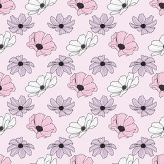 Garden cosmos flower repeat pattern, vector, spring design