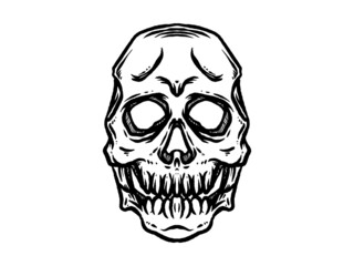The skull. Hand drawn line art vector illustration. Monochrome illustration of skull. On white background