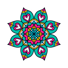 Vector hand drawn doodle mandala. Ethnic mandala with colorful ornament. Isolated on white background.