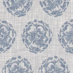 Foto op Aluminium Landelijke stijl Naadloze Franse boerderij bloemen linnen gedrukte achtergrond. Provence blauw grijs patroon textuur. Shabby chique stijl geweven achtergrond. Textiel rustiek scandi all-over print effect. Motief van aquarelverf