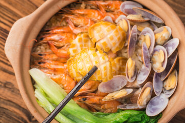 Cantonese style seafood rice pot