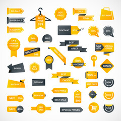 Vector stickers, price tag, banner, label. Coupon sale, offers and promotions vector template.