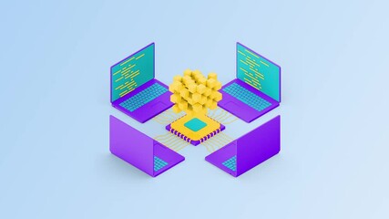 Concept of big data processing center loopable concept. Isometric Data center. Hosting server or data center room concept. Online commerce. - Powered by Adobe