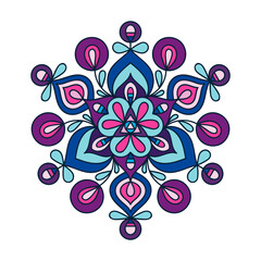 Vector doodle mandala. Abstact floral ornament. Isolated on white background. Blue, pink, navy, violet and white colors. Hand drawn tribal mandala. - 427677878