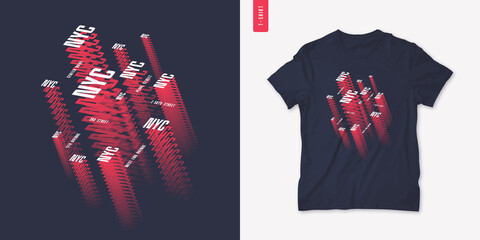 NYC. Graphic mens isometric t-shirt design, poster, typography. Vector illustration