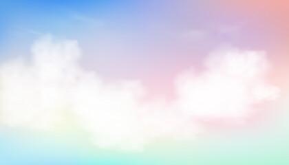 Sky Pastel Colourful in Blue, Pink, Purple, Green, Orange and Yellow with fluffy clouds in morning, Fantasy magical sunset sky on spring or summer,Vector sweet background banner for seasonal sale