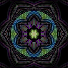 Fototapeta premium unique hexagonal floral fantasy designs in shades of pink and purple on a black background 