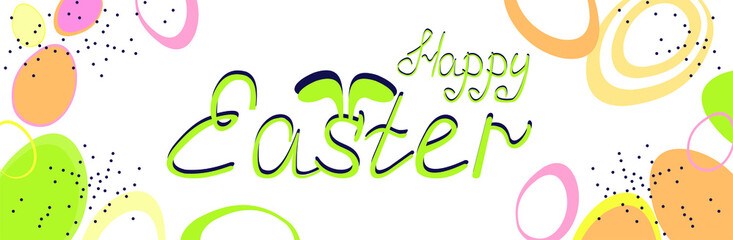 happy easter banner poster greeting eggs written text