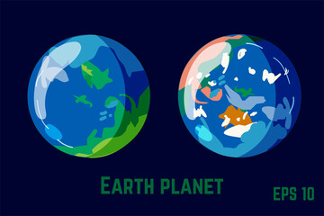 Planet earth in two variations, bright, flat style. Vector illustration
