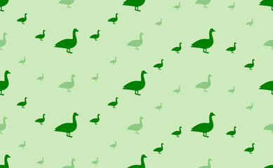 Fototapeta na wymiar Seamless pattern of large and small green goose symbols. The elements are arranged in a wavy. Vector illustration on light green background