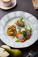Duck pate served with pear salad for lunch