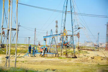 pumping drilling rig. Oil and gas production. Drilling rigs for the extraction of fossil fuels and oil production.