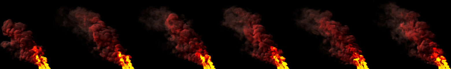 flames, column of toxic smoke on black isolated. computer generated industrial 3D rendering