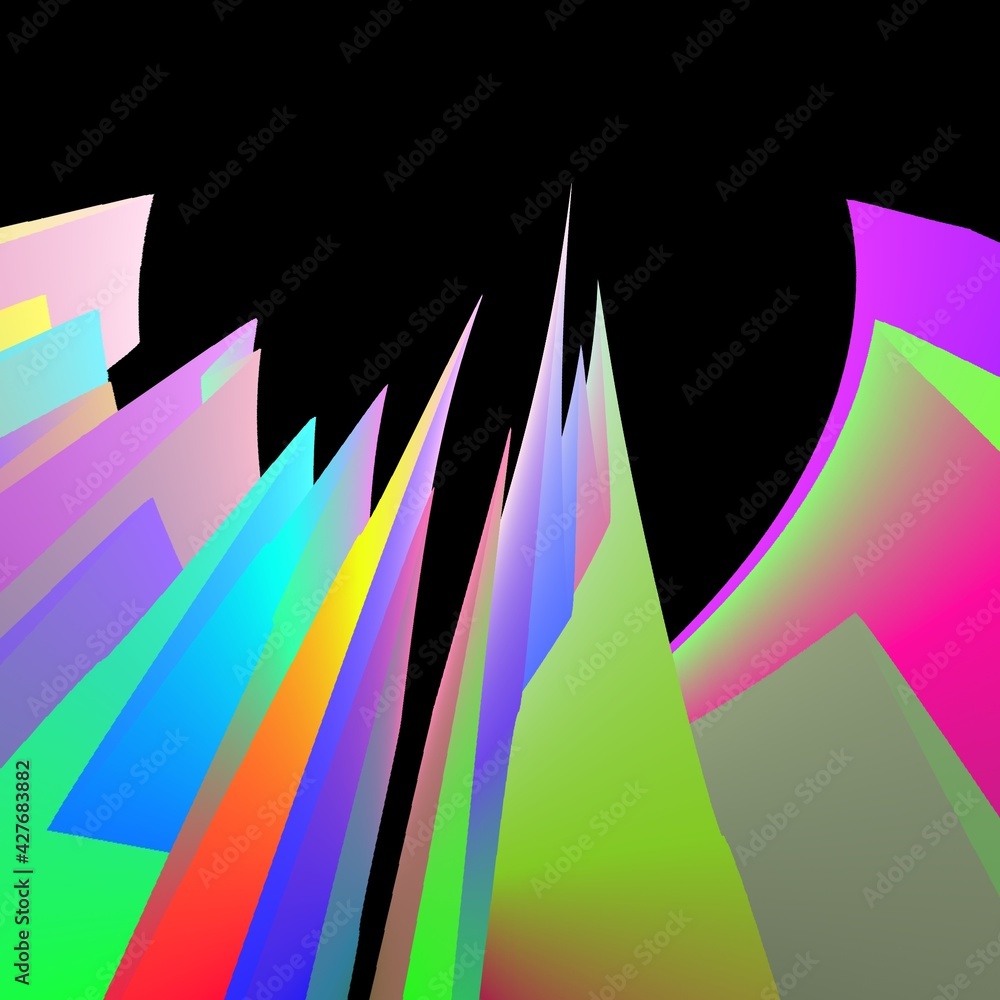 Poster full rainbow spectrum of colours on a black background patterns and 3d wave patterns and business an