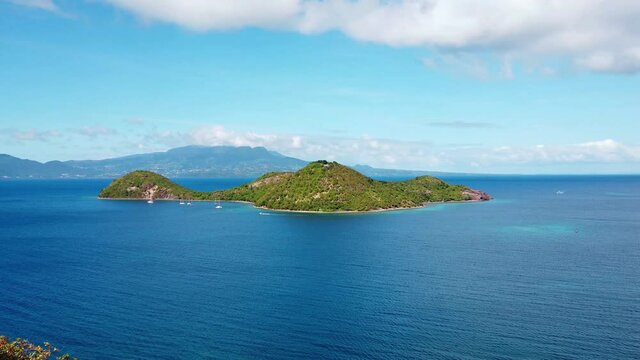 Ilet a Cabrit, Terre-de-Haut, Iles des Saintes, Les Saintes, Guadeloupe, Lesser Antilles, Caribbean. Island Basse-Terre in background.