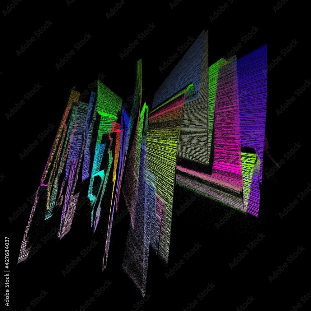 Poster full rainbow spectrum of colours on a black background patterns and 3d wave patterns and business an