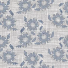 Fotobehang Landelijke stijl Naadloze Franse boerderij bloemen linnen gedrukte achtergrond. Provence blauw grijs patroon textuur. Shabby chique stijl geweven achtergrond. Textiel rustiek scandi all-over print effect. Motief van aquarelverf