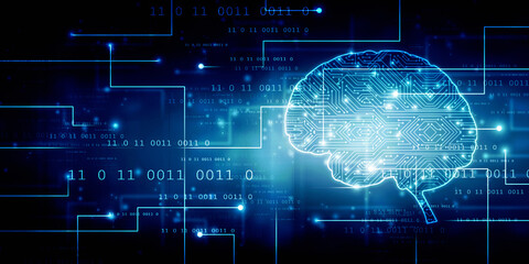 2d illustration Concept of thinking, background with brain, Abstract Artificial intelligence. Technology web background

