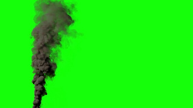 dense black smoke pillar isolated on green
