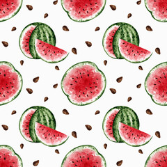 seamless watercolor pattern juicy watermelon for printing on fabric, wallpaper, paper