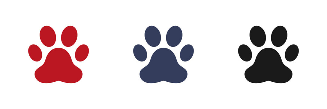 Animal paw icons set. Flat design. Vector illustration.