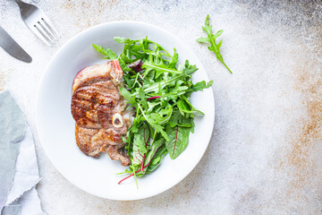 hot steak fresh meat beef on the bone lamb or beef snack trend meal copy space food background rustic. top view