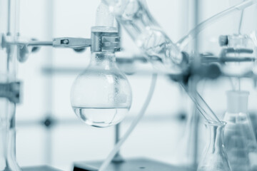 Glass chemical equipment in a chemistry lab