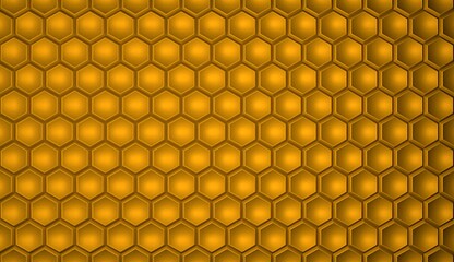 Textured geometric hexagonal background in yellow color. Hexagonal cells. 3d rendering