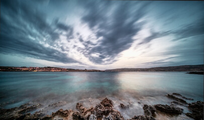 Sunset panorama on the seashore