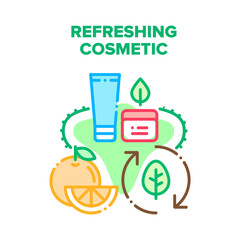 Fototapeta premium Refreshing Cosmetic Cream Vector Icon Concept. Refreshing Cosmetic Cream Prepared From Citrus Fruit Orange And Natural Plant, Lotion Package. Skincare Hygiene Beauty Product Color Illustration