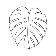 Monstera leaf line art. Minimalism art. Contour drawing. - Vector illustration
